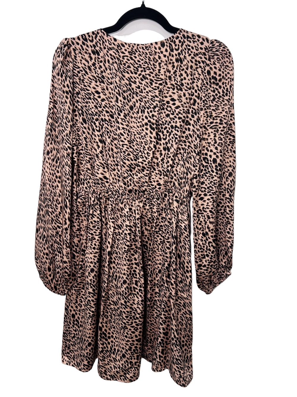Mittoshop • Women’s  Beige and Black Leopard Print V-Neck Balloon Sleeve Dress - Picture 6 of 11